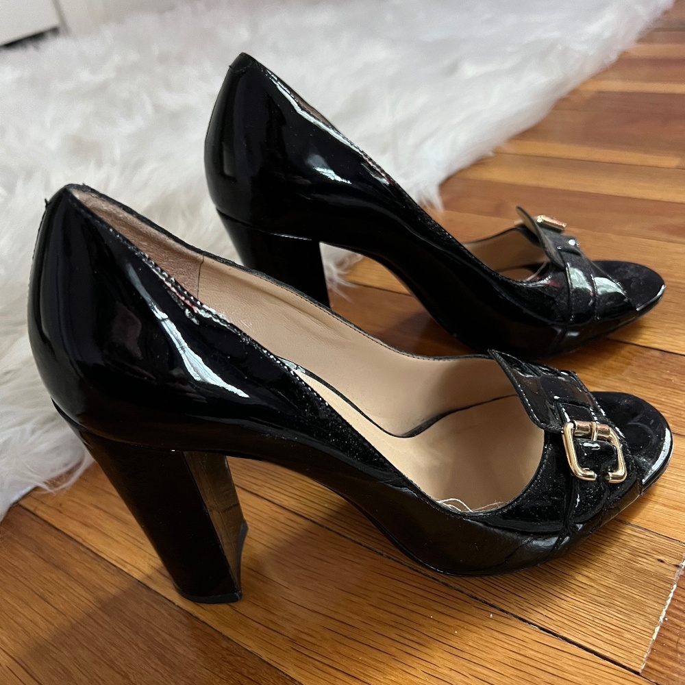 Talbots black patent peep toe heels, 8